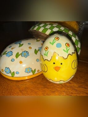 Vintage 70s Hand-painted Wooden Nesting Egg Set Kashmir Checker Board Motif